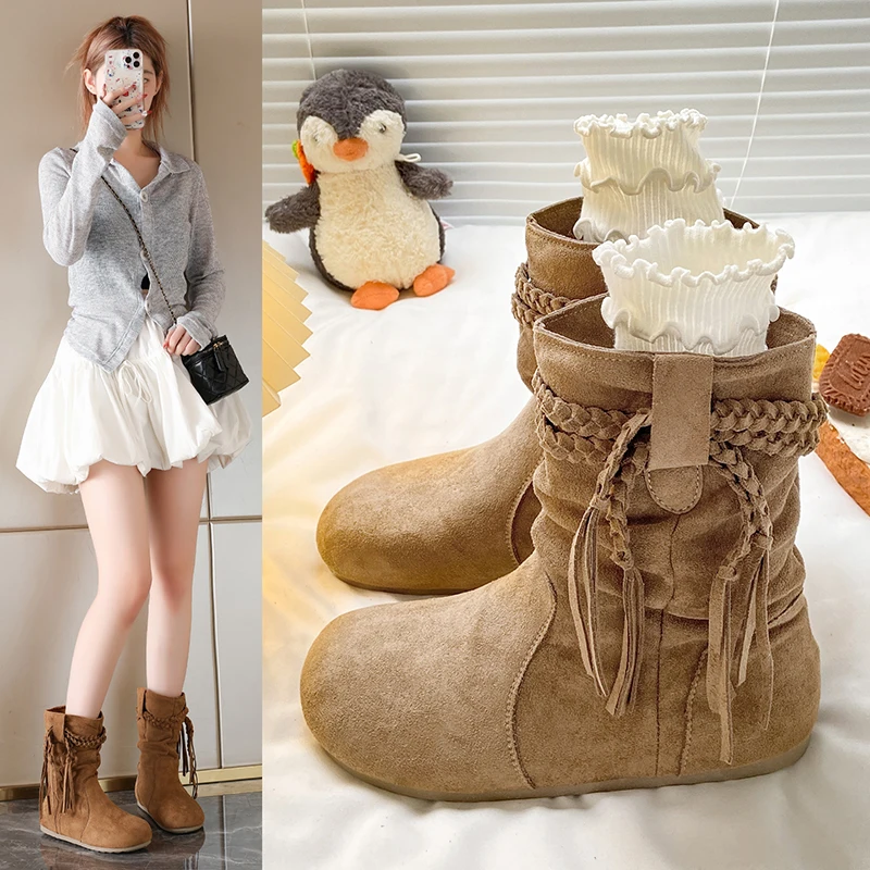 

Новые стильные ботильоны Meila 2025 года, ретро и универсальные ботинки с напуском.