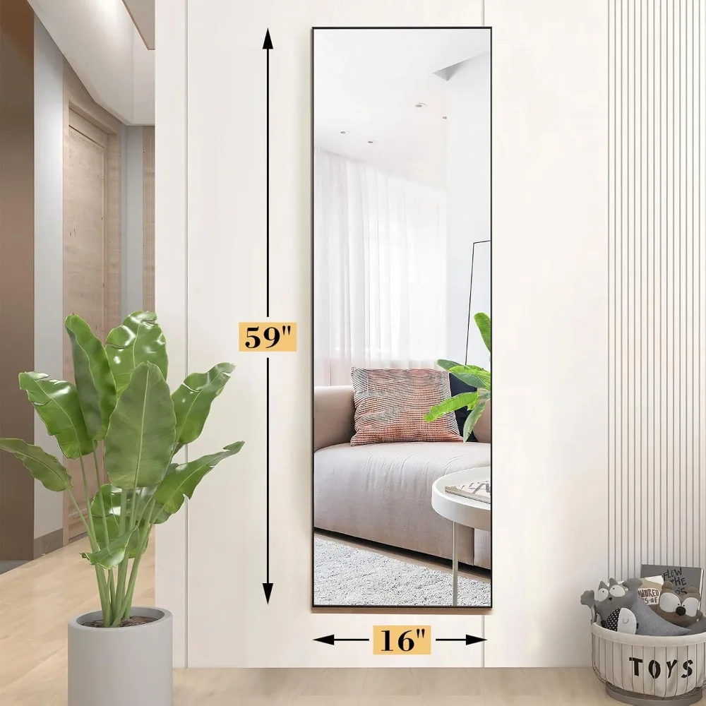 59''×16'' Floor Mirror with Aluminum Alloy Frame for Bedroom, Standing Full Body Mirror with Shatter-Proof Glass