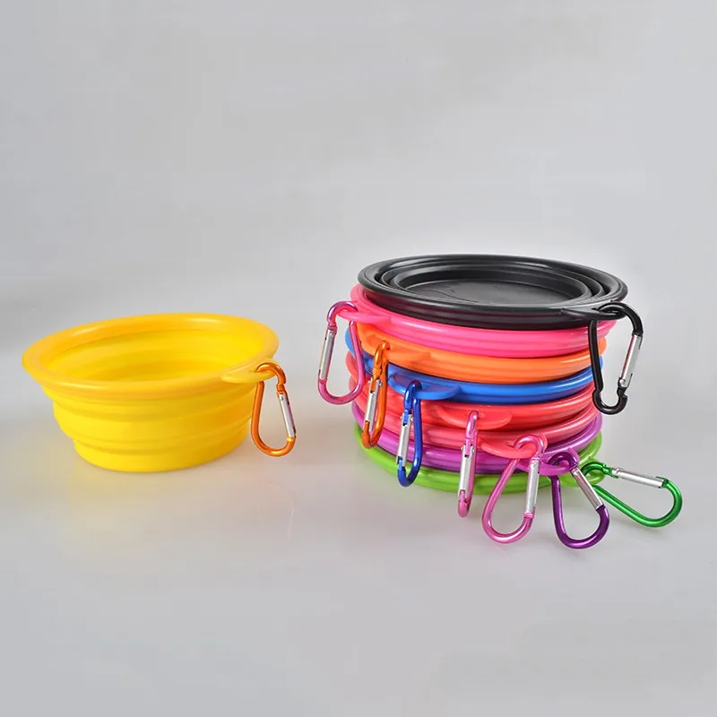 Collapsible Silicone Pet Dog Food Water Bowl Outdoor Camping Travel Portable Folding Pet Supplies Pet Bowl Dishes with Carabiner