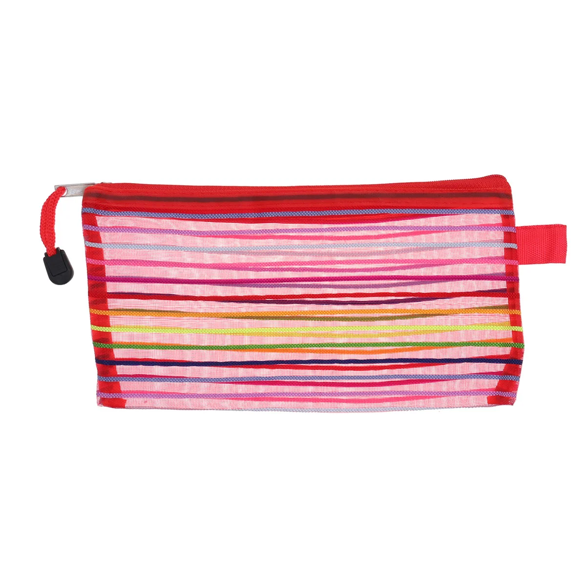 12 PCS Clutch Bag Mesh Pencil Case with Zipper Red Colorful Stripe Pouch Student