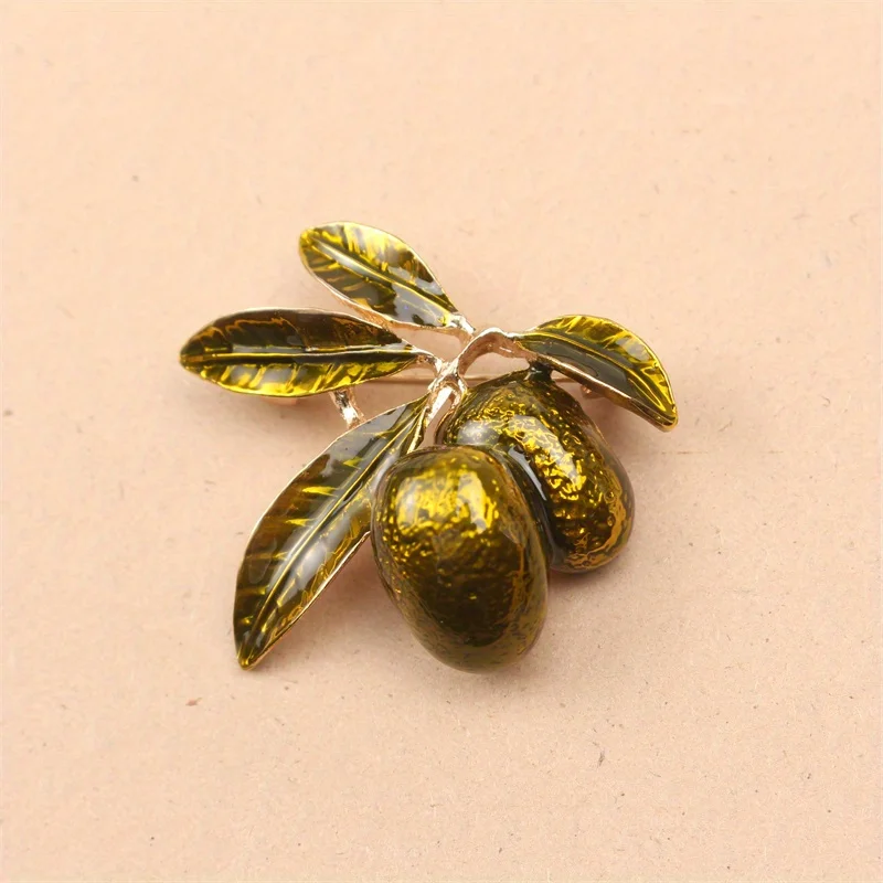 Vintage Fruit Enamel Corsage Green Plum Pin Drop Oil Brooch Dress Gift for Both Men and Women