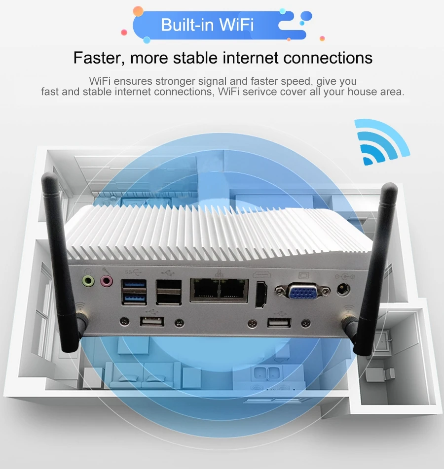 Ordenador Industrial integrado Core i3 8130U 7100U 6157U 6 puertos COM serie RS485 GPIO HD VGA Win10 Mini PC sin ventilador montado en la pared