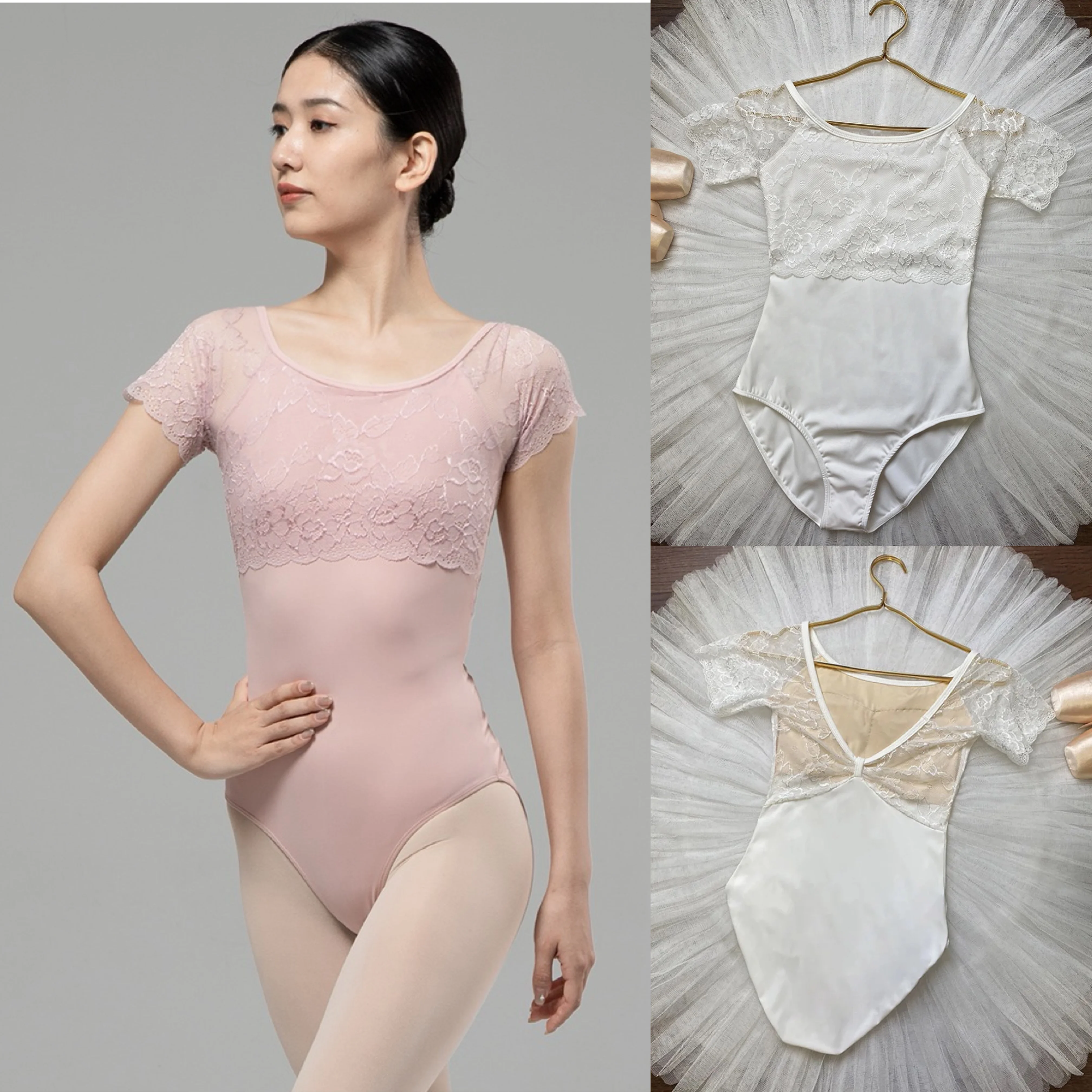 03/Pratique de la danse de ballet pour femmes, justaucorps en dentelle blanche, vêtements de ballet avancés pour adultes