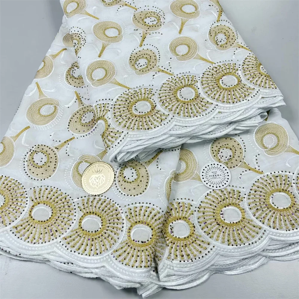 

Newest 2024 High Quality 5 Yards African Cotton Laces Fabric With Stones Swiss Voile Lace in Switzerland For Wedding Party Dress