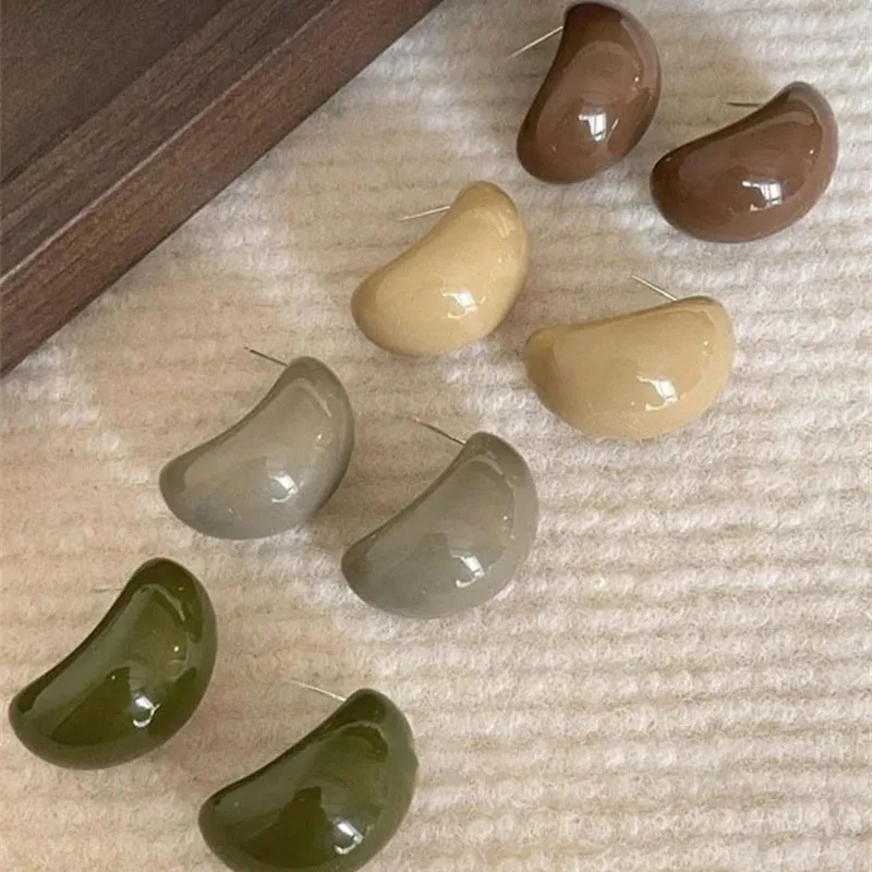 Semi-Circle Acrylic Resin Stud Earrings for Women Fashion Autumn and Winter Vintage Earring Jewelry Accessories Party Gifts