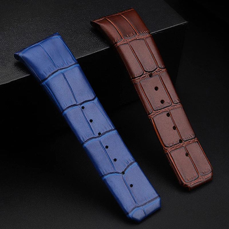 Notched Men\'s Genuine Leather Watch Band for Omega Constellation Double Eagle Series 123.20 Steel Particles Strap 23mm 25mm
