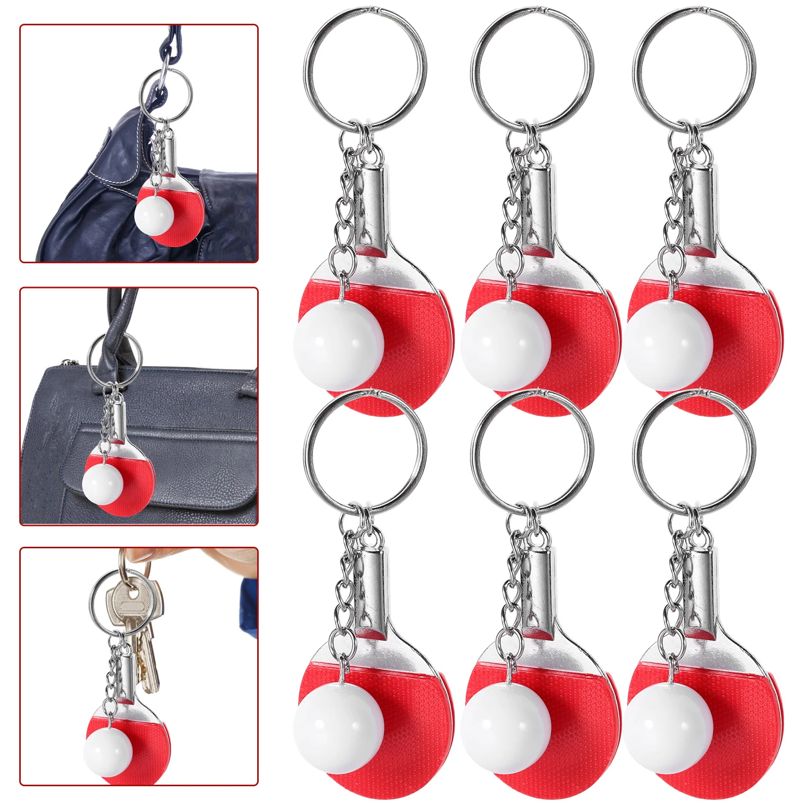 6 Pcs Tennis Keychain Red Pong Paddle Keychains Sports Sports Keychain Gifts Gifts Souvenir Bag Accessory