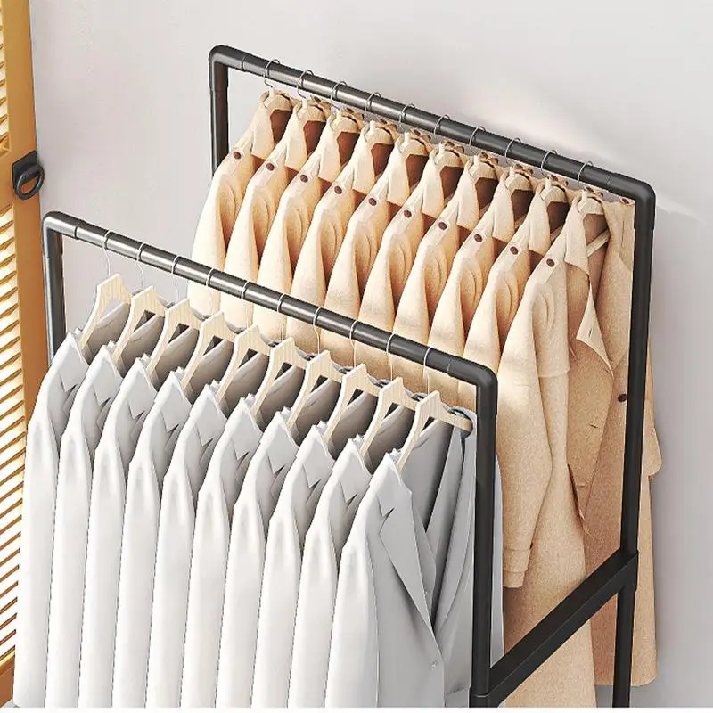 바퀴 달린 의류 랙 더블 로드, 의류 정리함, 코트 셔츠 원피스 다기능 침실용 롤링 의류