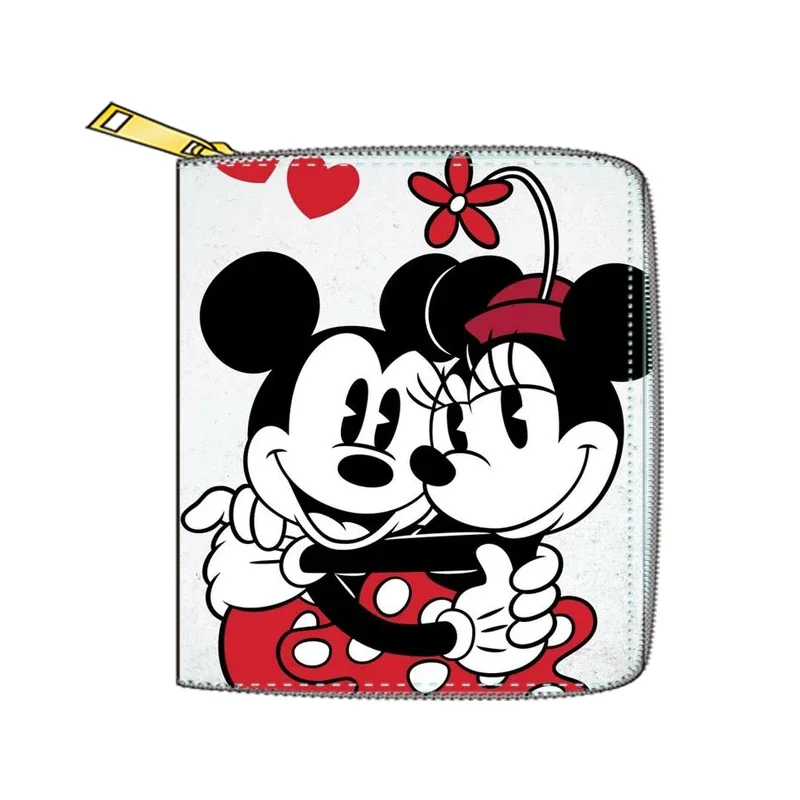 Disney Women's Wallet Mickey Mouse Anime PU Short Wallet Cute Cartoon Multi-function Zip Coin Purse ID Card Holder for Girl