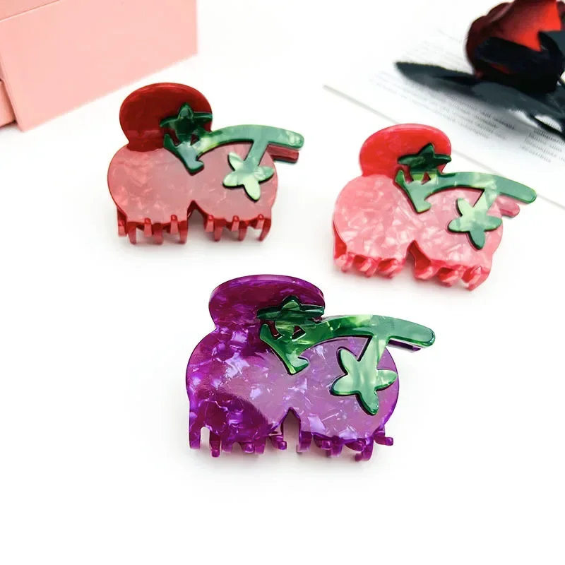 New Fresh Fruit Series Acetate Hair Claw Three Color Tomato Cute Personalized Design Shark Clip Women's Hair Accessories