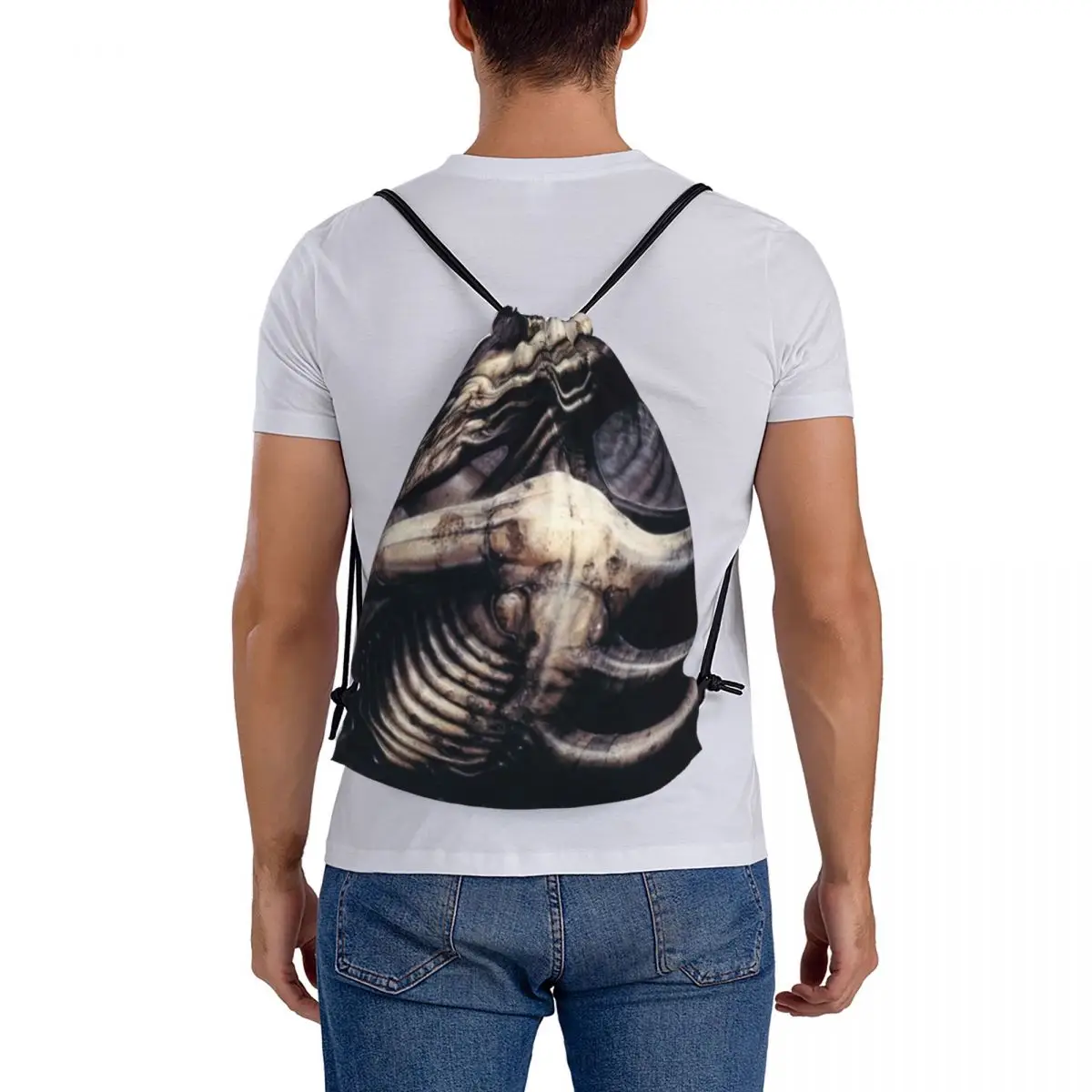 Alien Xenomorph HR Giger Backpacks Casual Drawstring Bags Sports Bag Book Bags for Man Woman Students