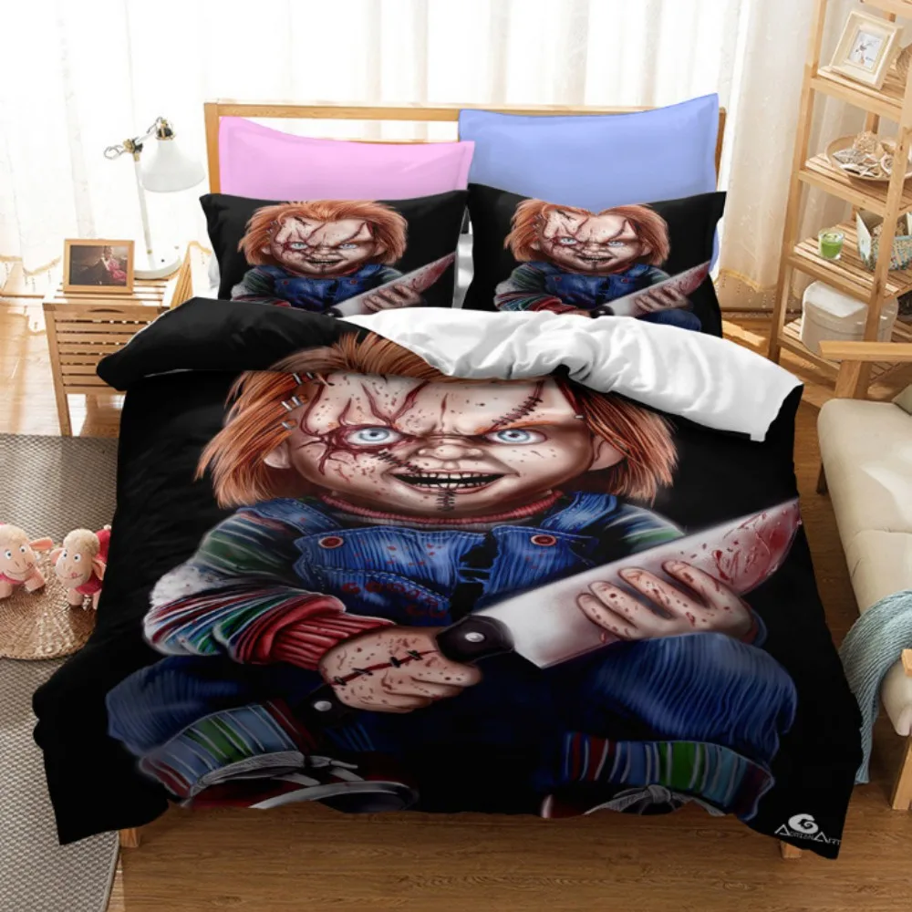 

Child's Play Duvet Cover Chucky Bedding Set Horror Bedclothes with Pillowcases for Teens Adults Gift Bedroom Decor King Single