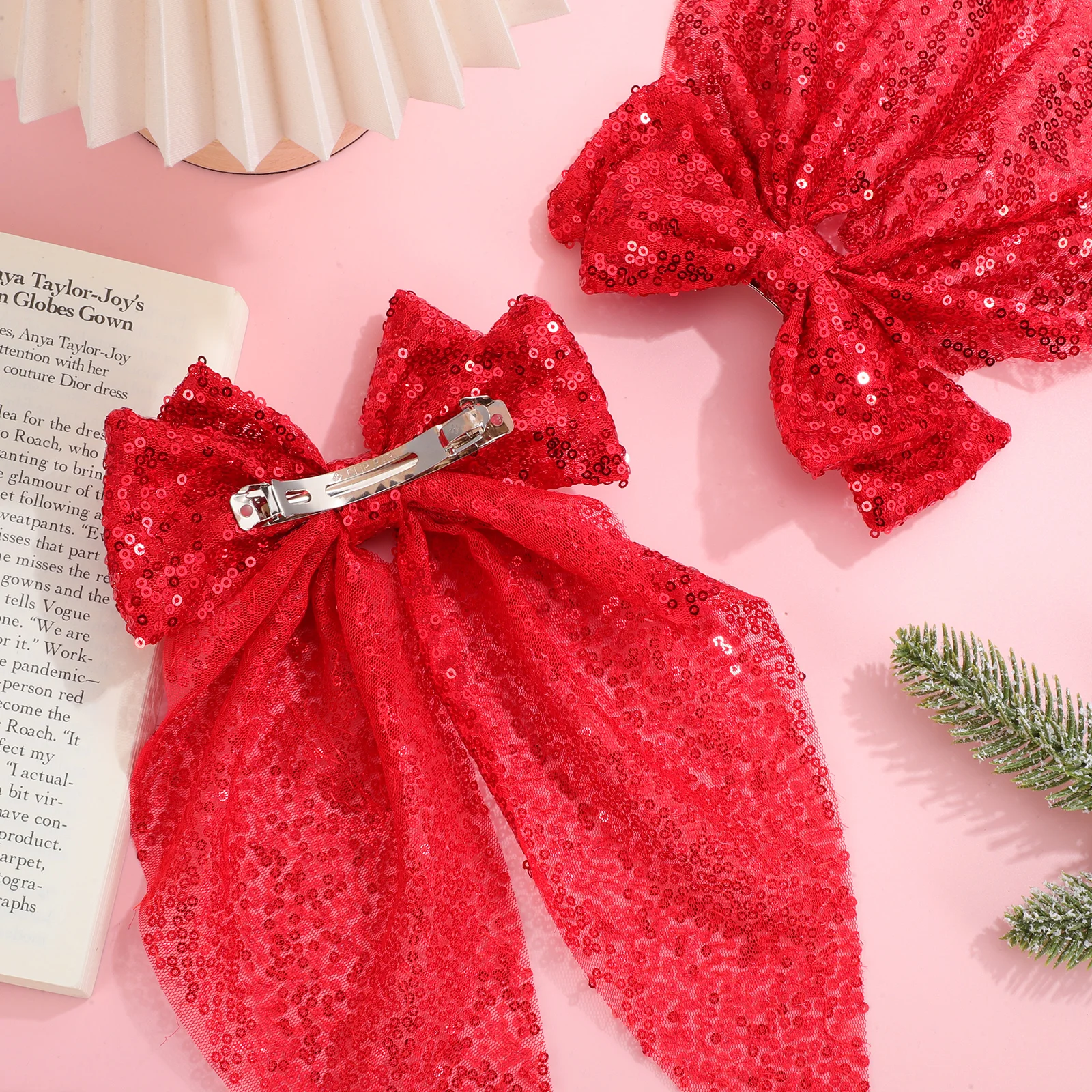 

2Pcs Hair Bow Clips Sequin Large Glittery Bows Valentines Day Cheerleading Sparkly Hair Accessories Women Barrette