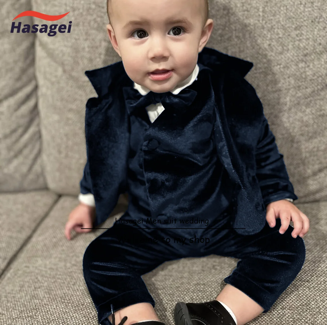 Boys Velvet Suit 3 Piece Baby Birthday Clothes Set, Boys Wedding Party Tuxedo Formal 2-16 Years Old Blazer