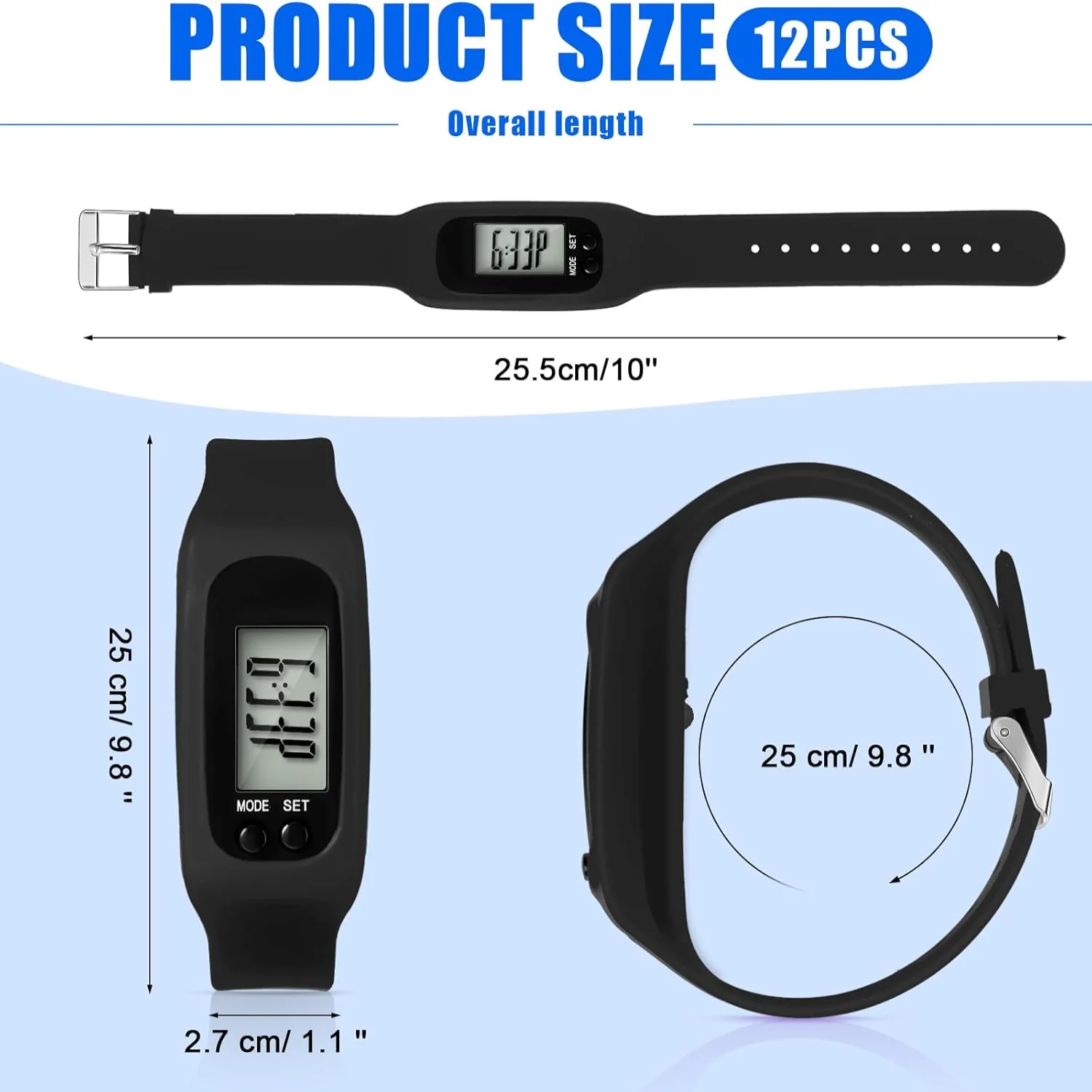 12 Pcs Pedometer for Walking Steps and Miles Pedometer Watch Silicone Steps  Running Pedometer Bracelet Ankle Step Counter for C