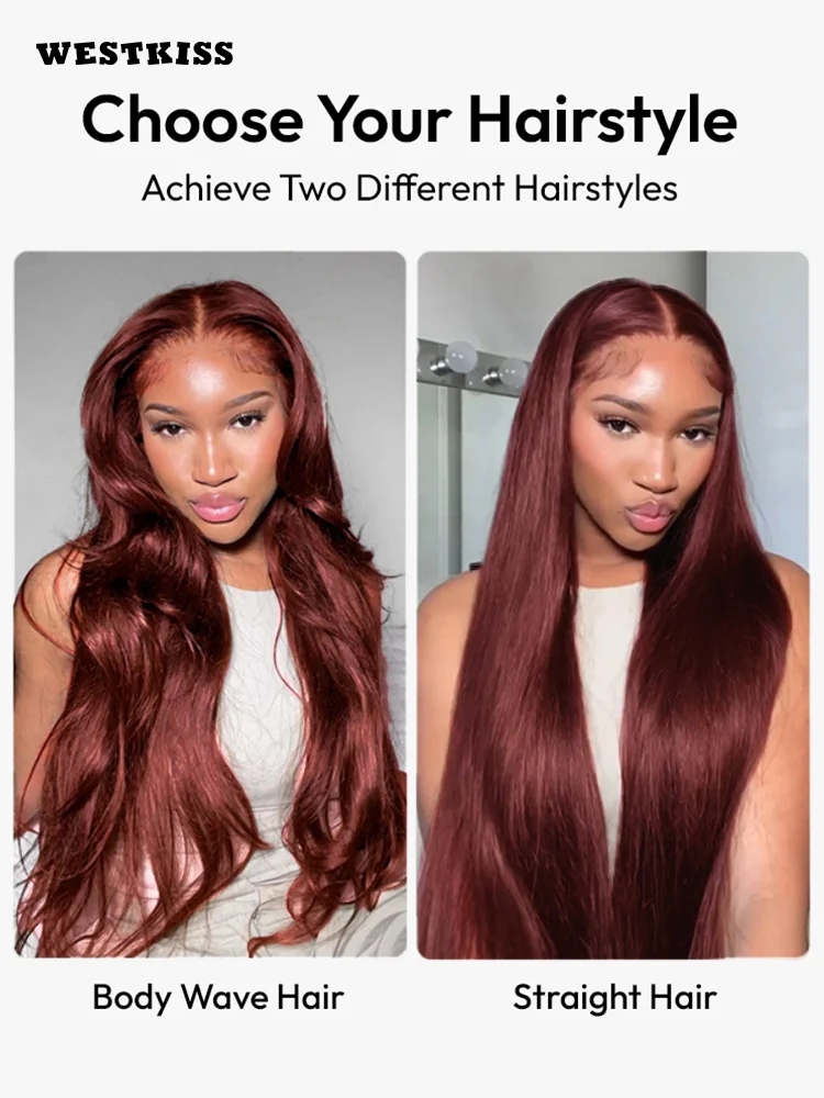 

WestKiss Cherry Cola Red Human Hair Wigs 5x7 Glueless Lace Front Wig Pre Plucked Pre Bleached 100% Human Hair Ready To Go Wigs