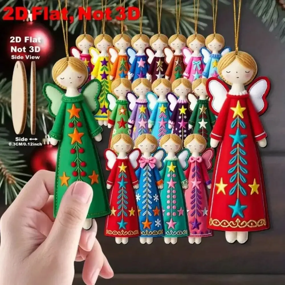 

8Pcs New 2D Christmas Angel Pendant Flat Decorative Pendant Christmas Tree Top Decoration Gift Labels New Year