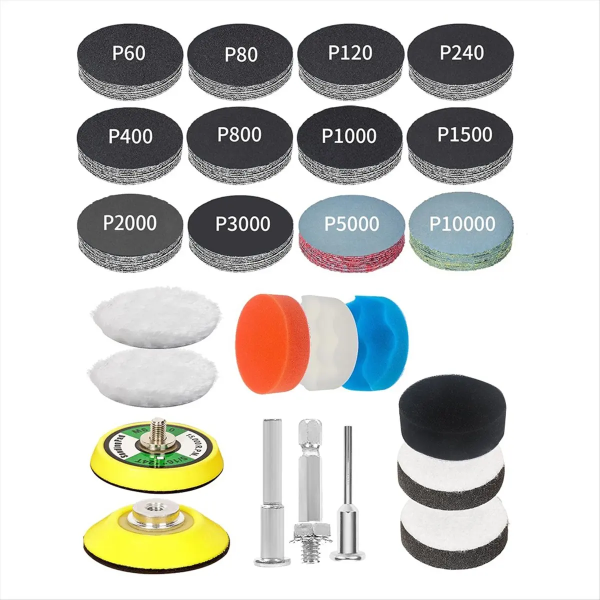 A003 2 Inch Sanding Discs Drill Polishing Kit, 193PCS Car Headlight Restoration Kit, Hook & Loop Wet Dry Buffing Pads