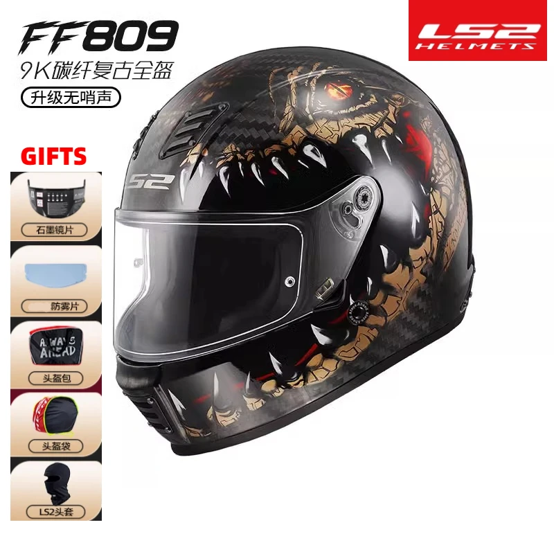 

LS2 Carbon Fibre 9K Motorcycle Helmet Retro Full-Face Helmet Unisex Motorcycle Racing Helmet for All Seasons FF809 Capacete Ls2