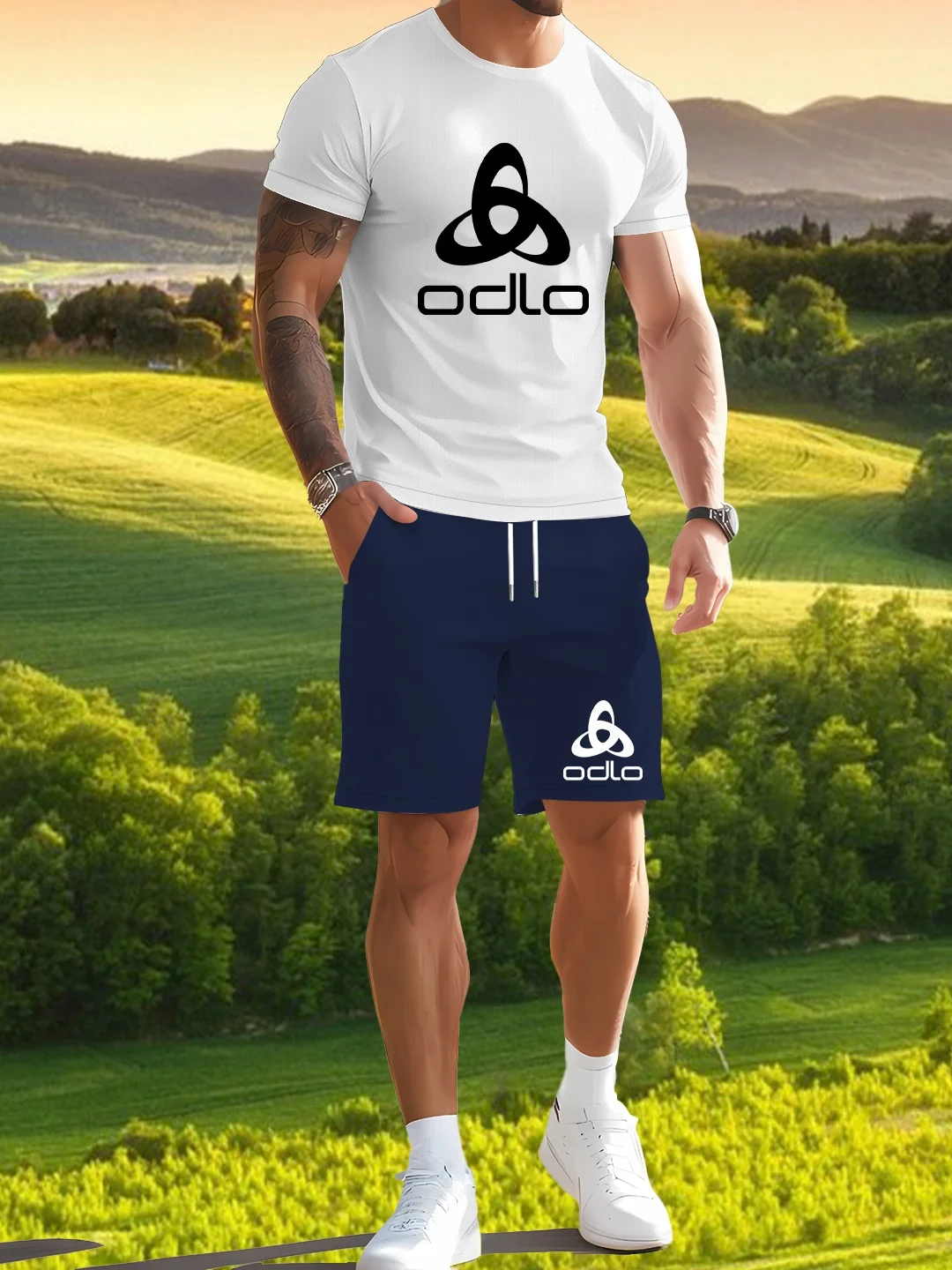 

2025 Summer Minimalist Men's Printed Round Neck T-shirt+Casual Shorts Outdoor Leisure Sports Set