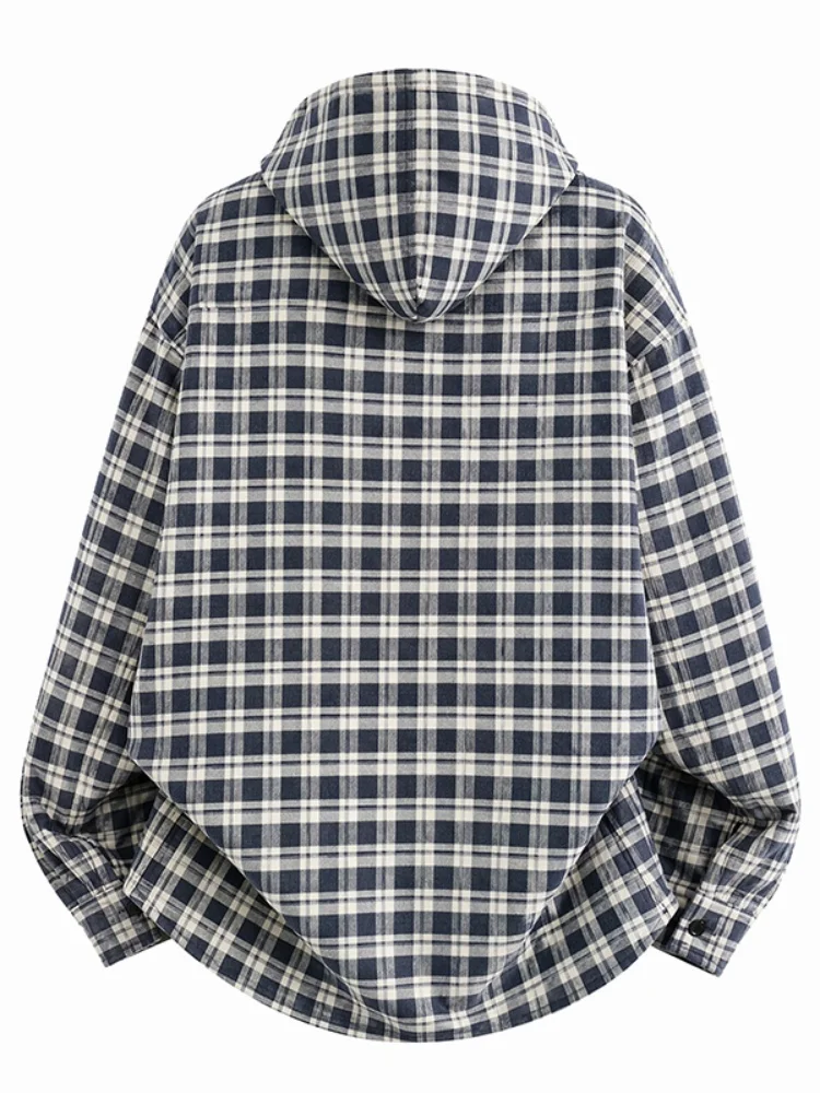 Spring and Autumn New Classic American Retro Plaid Hooded Shirt Men's Casual Loose Sporty High Quality Long Sleeve Shirt