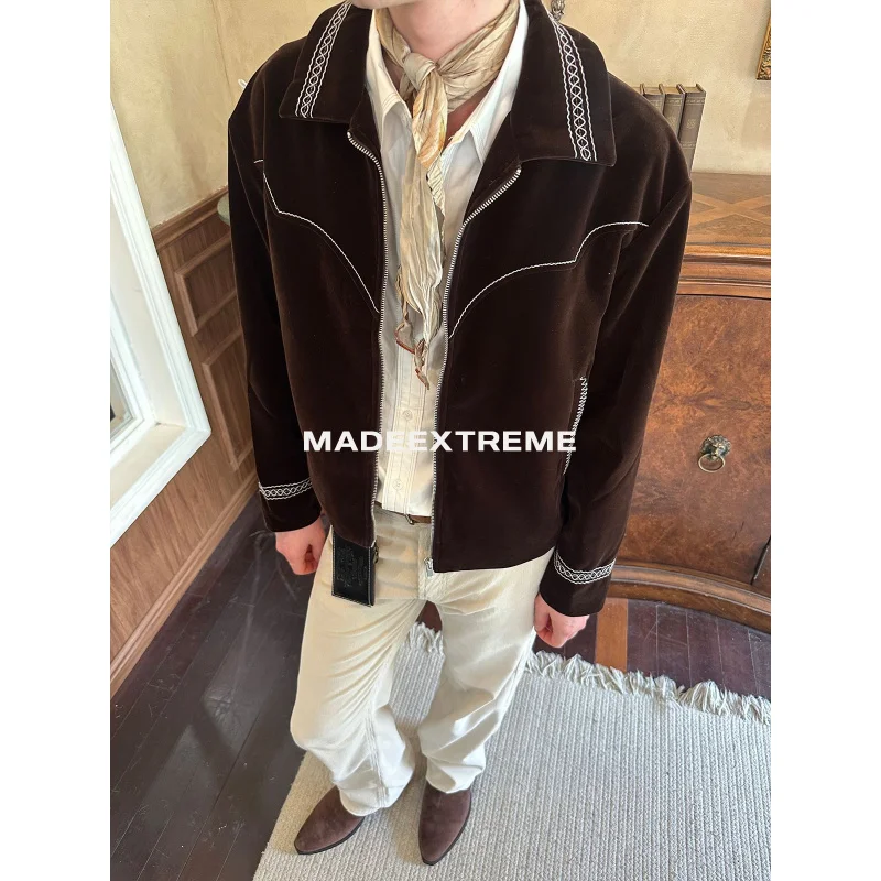 

EME осенняя роскошная новая благородная куртка с жаккардовым узором на молнии, свободное пальто в стиле ретро для мужчин и женщин, топ