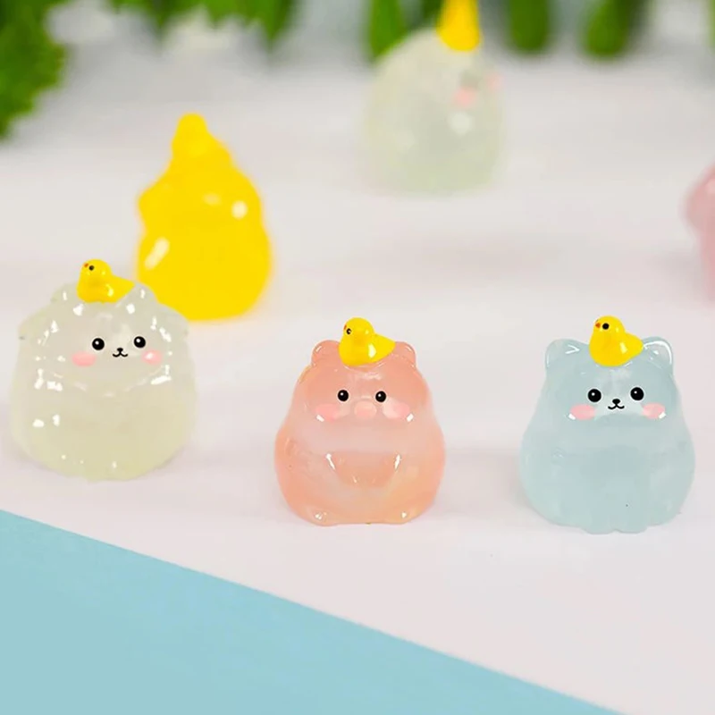 5pcs Cute Luminous Bunnies Microlandscape Mini Ornaments Fairy Gardening Miniature Figurines Resin Crafts Home Decoration