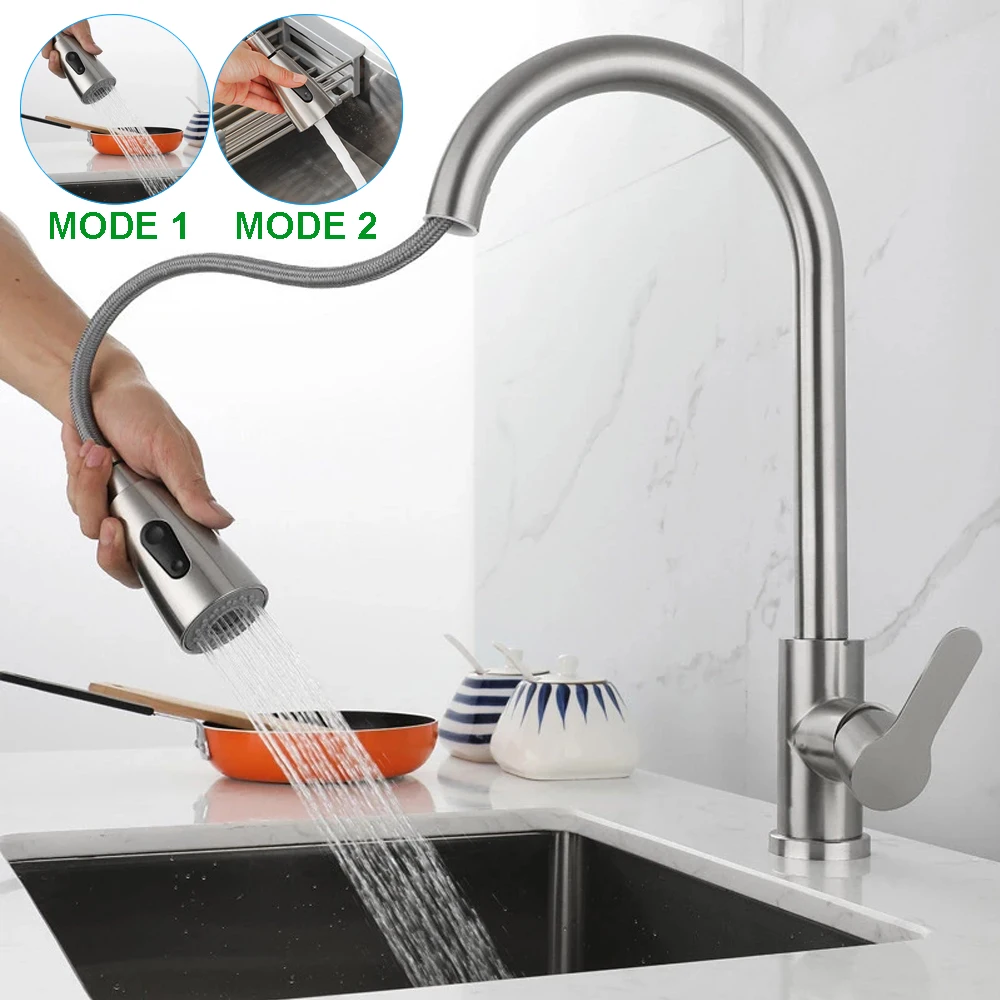 Kitchen Faucet Hot Cold Kitchen Tap Pull Out Kitchen Sink Mixer Tap Brushed Nickle Stream Sprayer Head Chrome Kitchen Water Tap