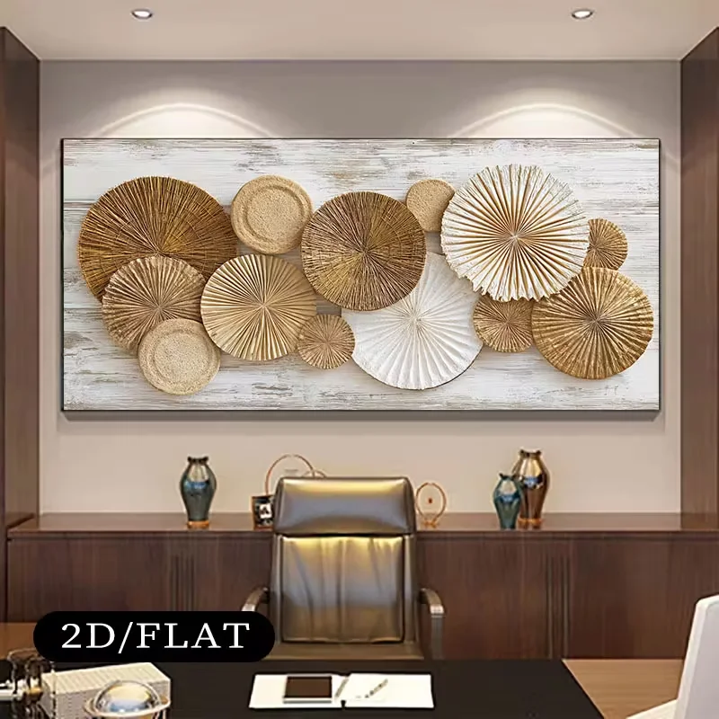 2D Flat, 1 Large Frameless Modern Canvas Art Piece - Rattan and White -shaped Wall Decoration, Suitable for Living Rooms, Bedroo