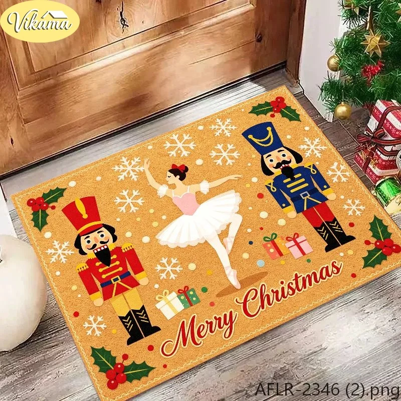 VIKAMA Nutcracker & Ballerina Flannel Door Mat, Anti-Slip Absorbent Floor Mat, Decor for Front Door Entryway Kitchen Bedroom