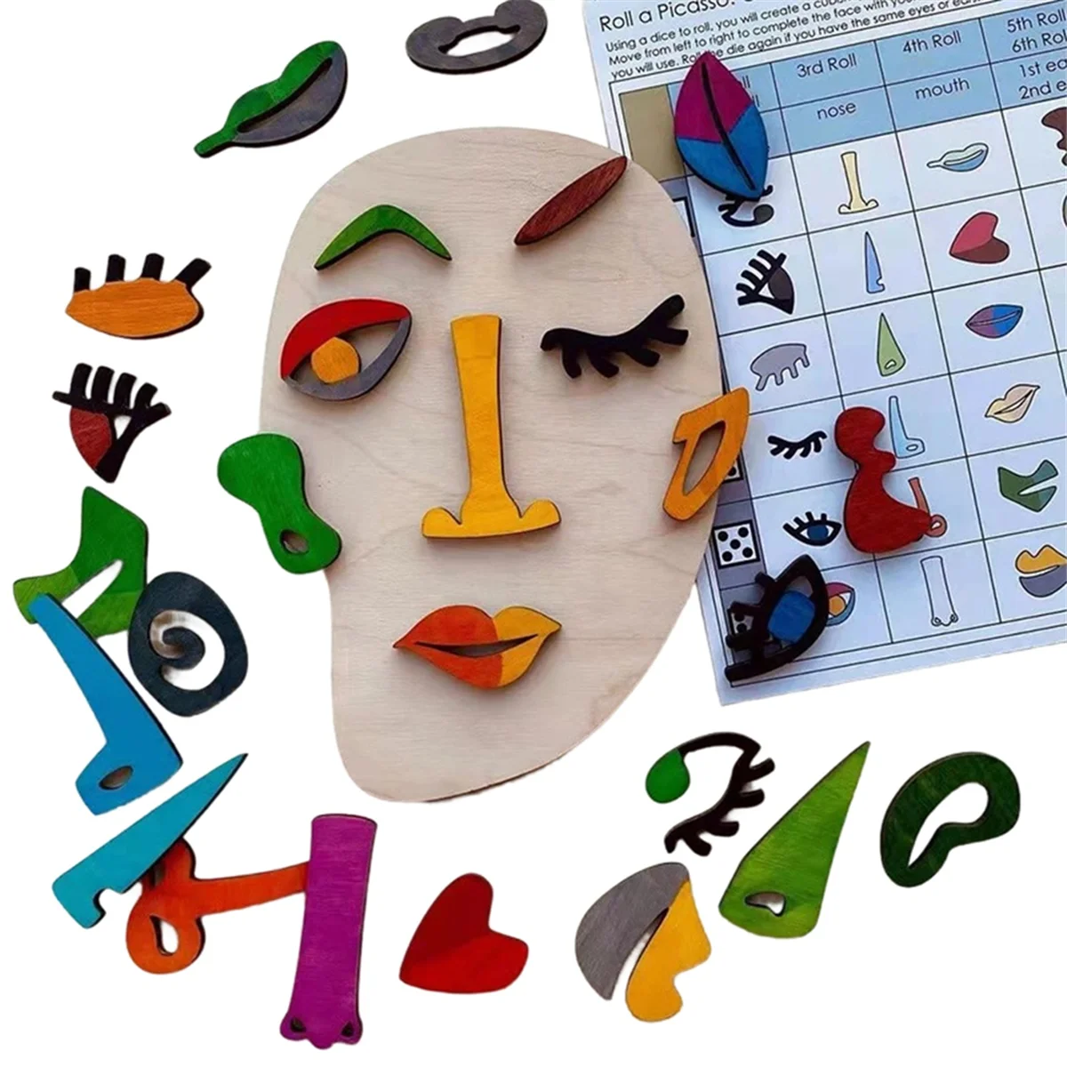 Wooden Montessori Puzzles, 26 Part Picasso Modern Art Puzzle, Colored Face Art Educational Stem Toy -Wooden Toddler