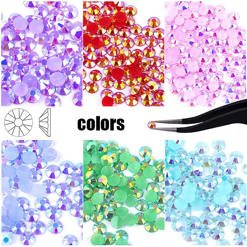 Light Siam/Red AB 2mm,3mm,4mm Nail Art Resin Jelly Rhinestone Round Flatback For DIY Nail Art Accessories