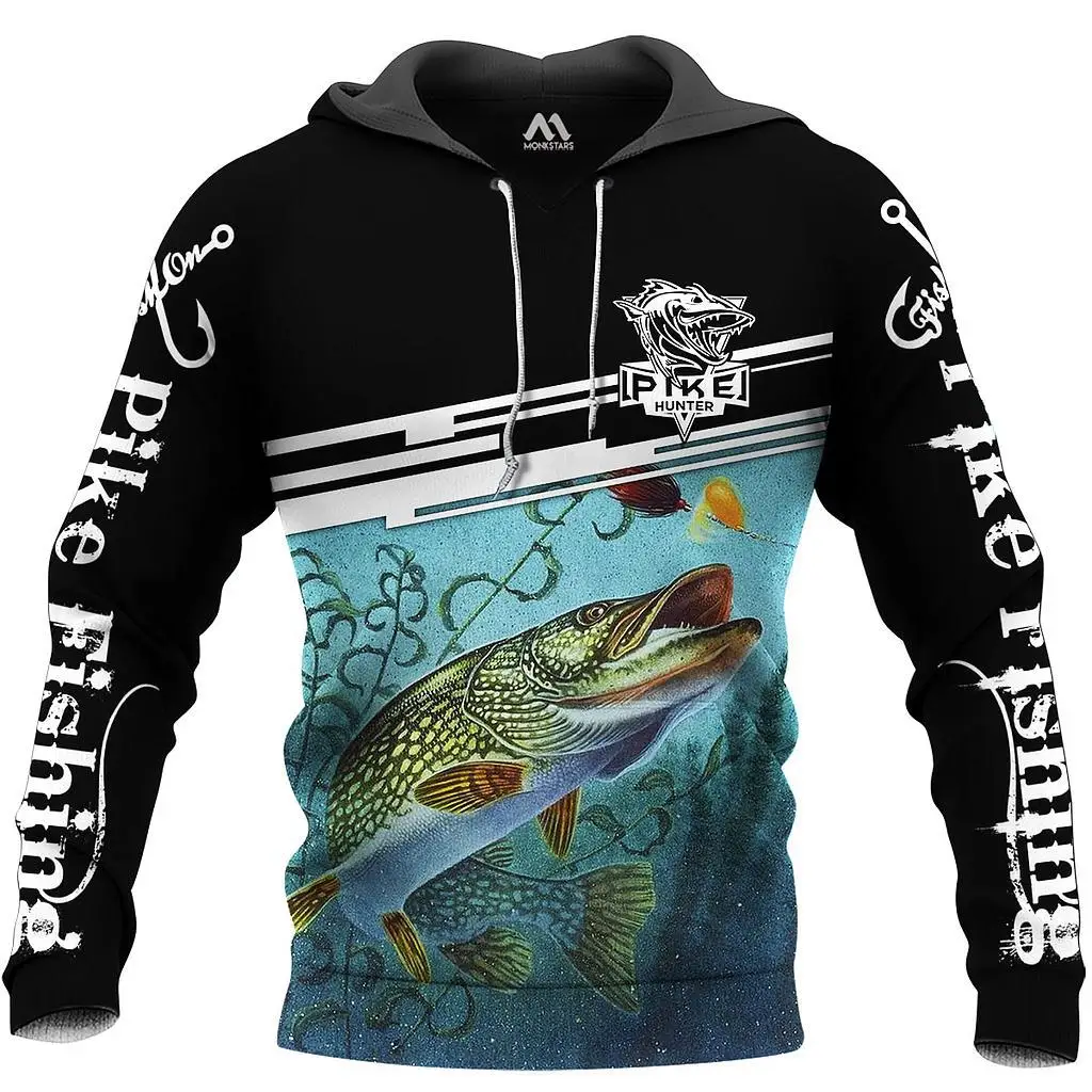 Neue Tiefsee Hecht Angeln gedruckt Hoodie 3d Männer und Frauen Fisch Jagd Enthusiasten Sweatshirt Mode übergroße Sudaderas Top