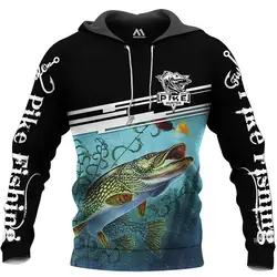 New Deep Sea PIKE Fishing Printed Hoodie 3D Men's and Women's Fish Hunting Enthusiast Sweatshirt Fashion Oversized Sudaderas top