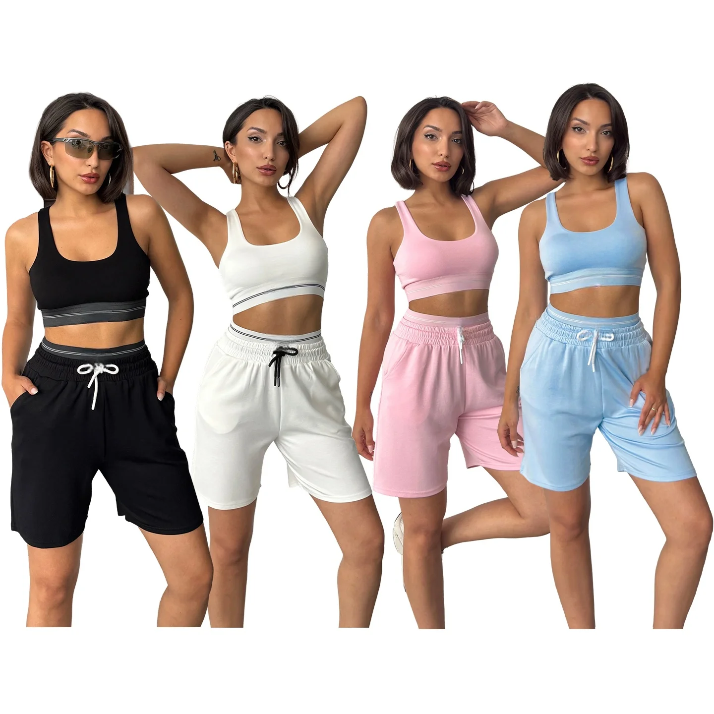 Women's Sets Two 2 pieces Sale Sexy Cropped Y2K Tank Tops &High Elastic Waist Wide Leg Short Suits