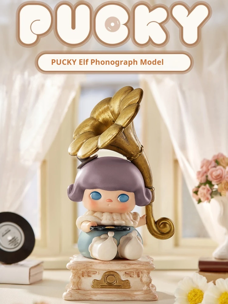 Pucky Elf Phonograph Figurine Cute Pucky Trendy Fashion Desk Decoration Ornament Doll Girls Kids Xmas Birthday Toy Gift