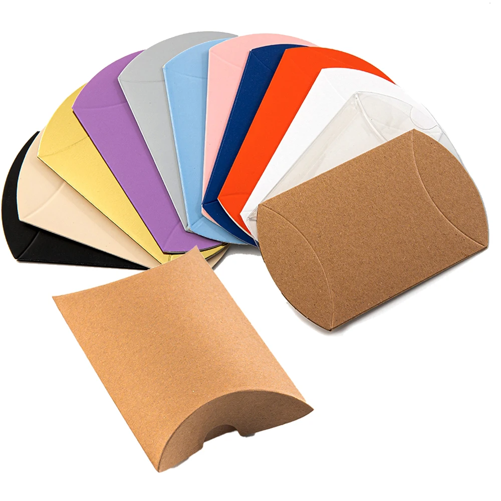 10 قطعة وسادة ورق كرافت صغيرة صندوق حلوى صندوق هدايا قابل للطي للمخبز والشوكولاتة عرض المجوهرات التعبئة والتغليف لوازم الأعمال الصغيرة