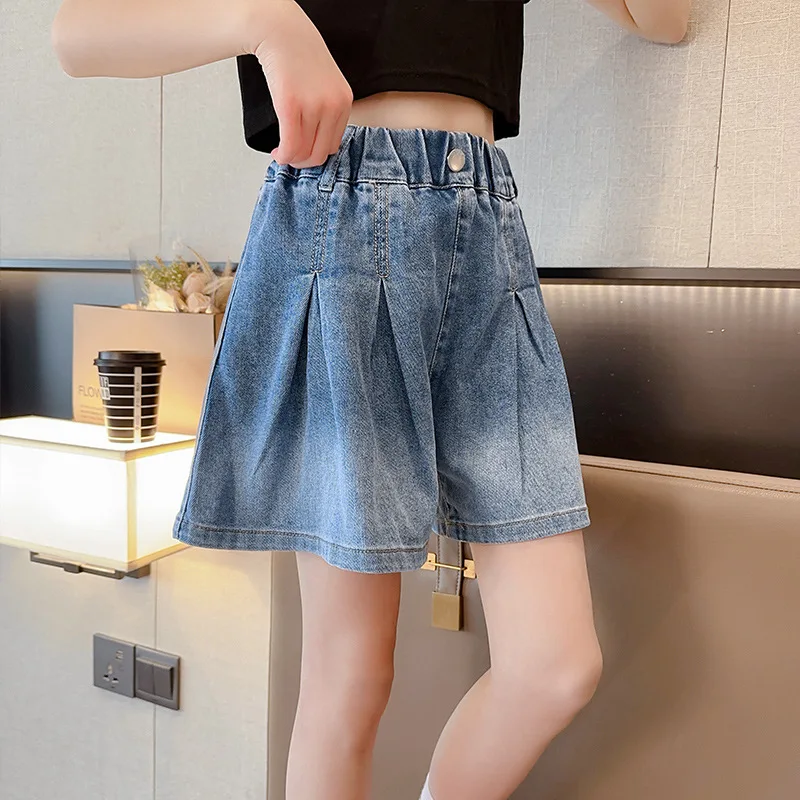 

Baby Girls Clothes New Summer Casual Shorts Teen Children Denim Elastic Waist Pants Toddler Kids Short Pants Solid Color Shorts