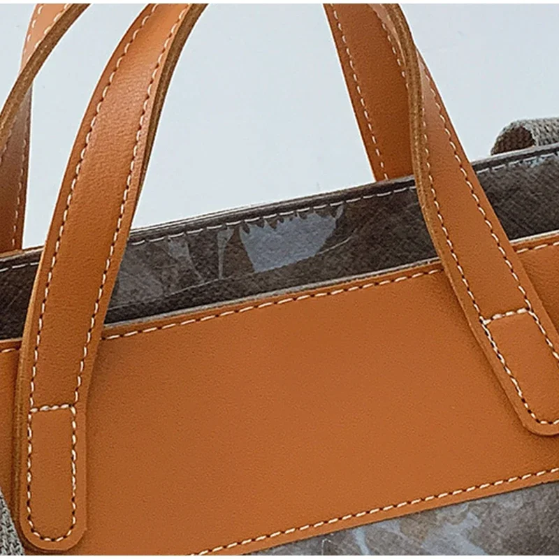 Klare Tragetasche aus PVC-Kraftpapier mit Farbkontrast, luxuriöse Vintage-Hobo-Umhängetasche, wasserdichte Shopper-Handtasche mit Buchstaben oben – Detail 30
