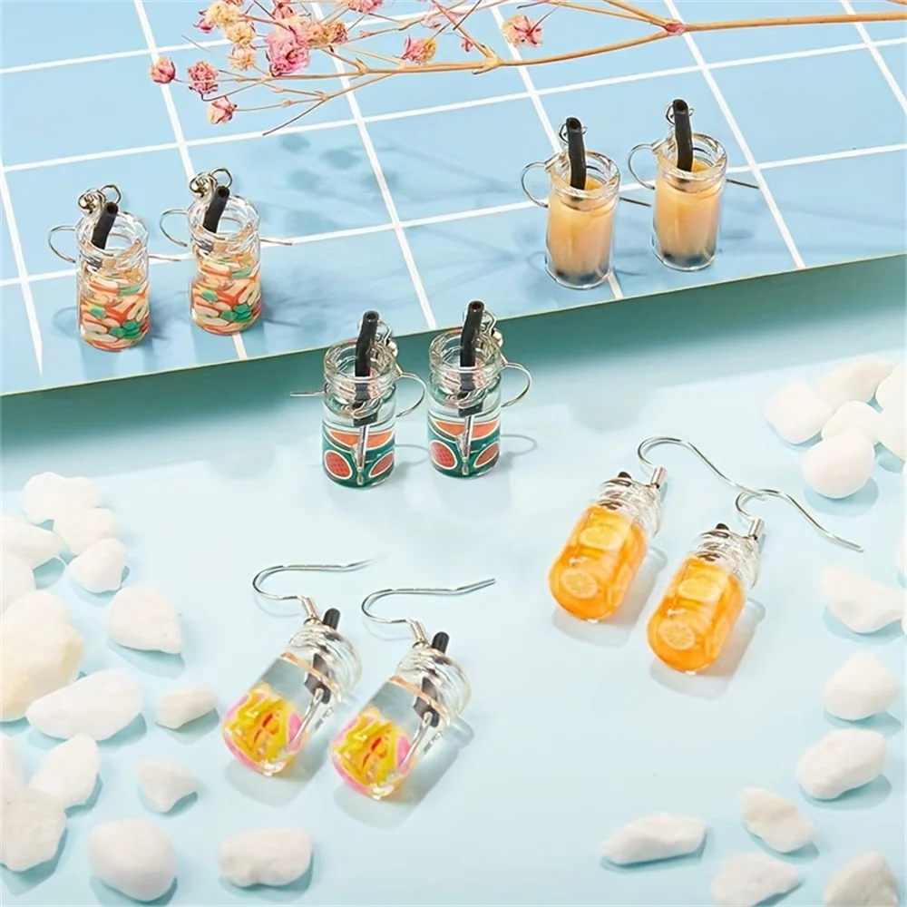 15pcs 22mm Pendant Decoration Imitation Beverage Juice Bottle, Mixed DIY Resin Decoration Tea Cup Pendant Earrings, Etc
