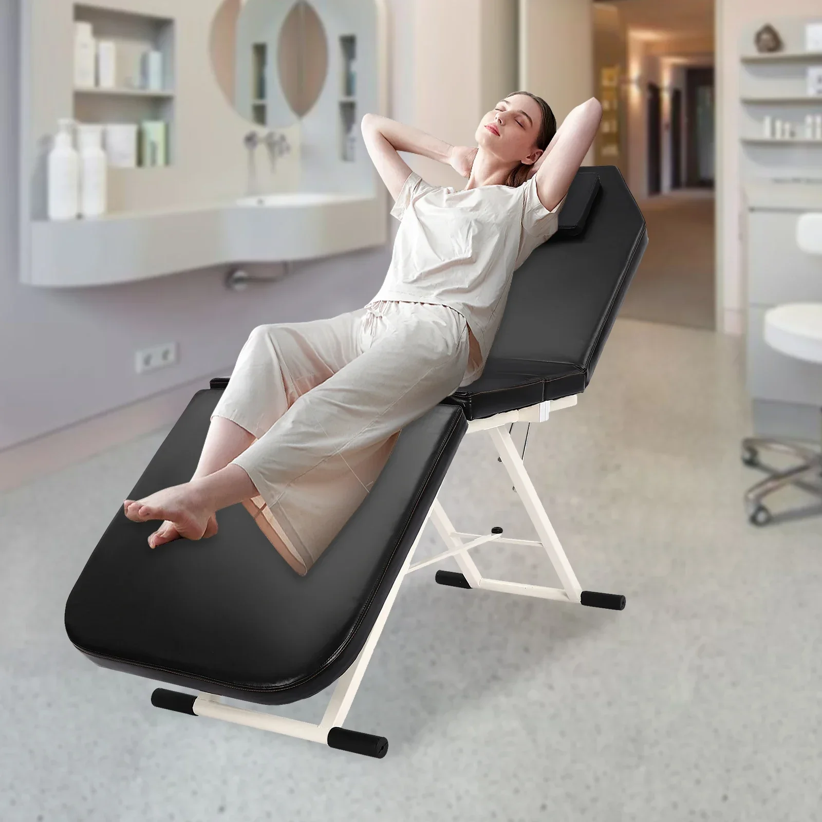 3 Fold Massage Chair 48.5lbs Folding Massage Table Salon Tattoo Beauty Therapy Eyelash Couch Bed Black