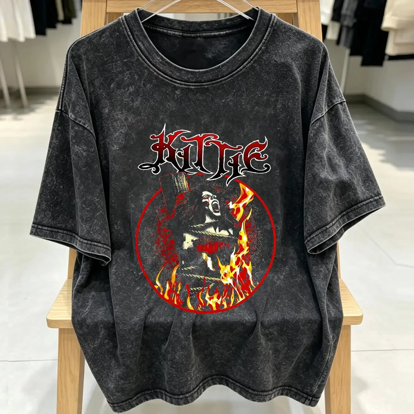 washed T Shirt Vtg Kittie Band For Fans Heavy Cotton Full Size Black C958 long sleeves vintage Washed Casual Versatile homme