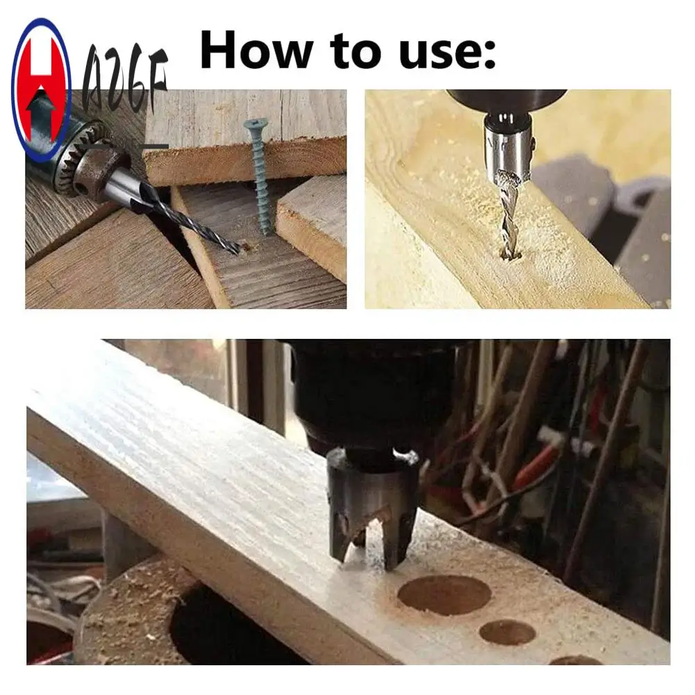 

A26F-26-Pack Woodworking Chamfer Drilling Tools Drill Bits Set Wood Plug Cutter Three Pointed Countersink Drill Bits