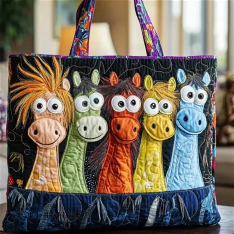 Quilted 3D Print Horse Shoulder Bag Duffle Bag Daily Womens Handbag Tote Bag Shopping Bag Casual Large Capacity Sport Bags