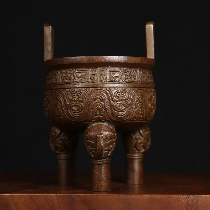 Copper incense burner, a large, three-legged, double-eared bronze vessel, perfect as an office opening gift or decorative piece