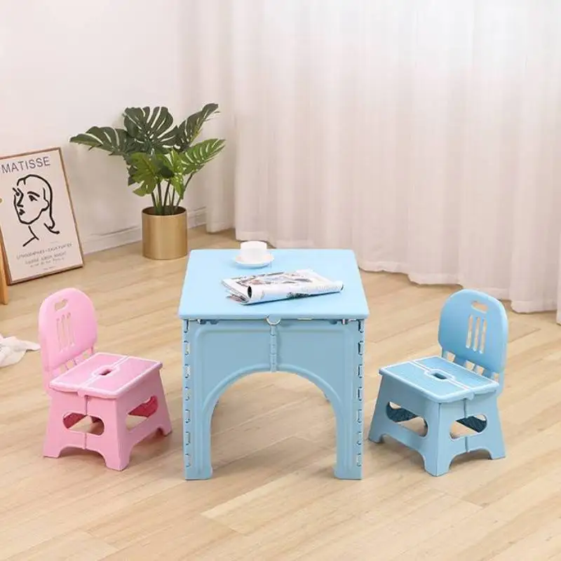 2022 New Baby Folding Dining Table Chair Set Children Household Plastic  Writing Desk Outdoor Portable Tables игровое кресло