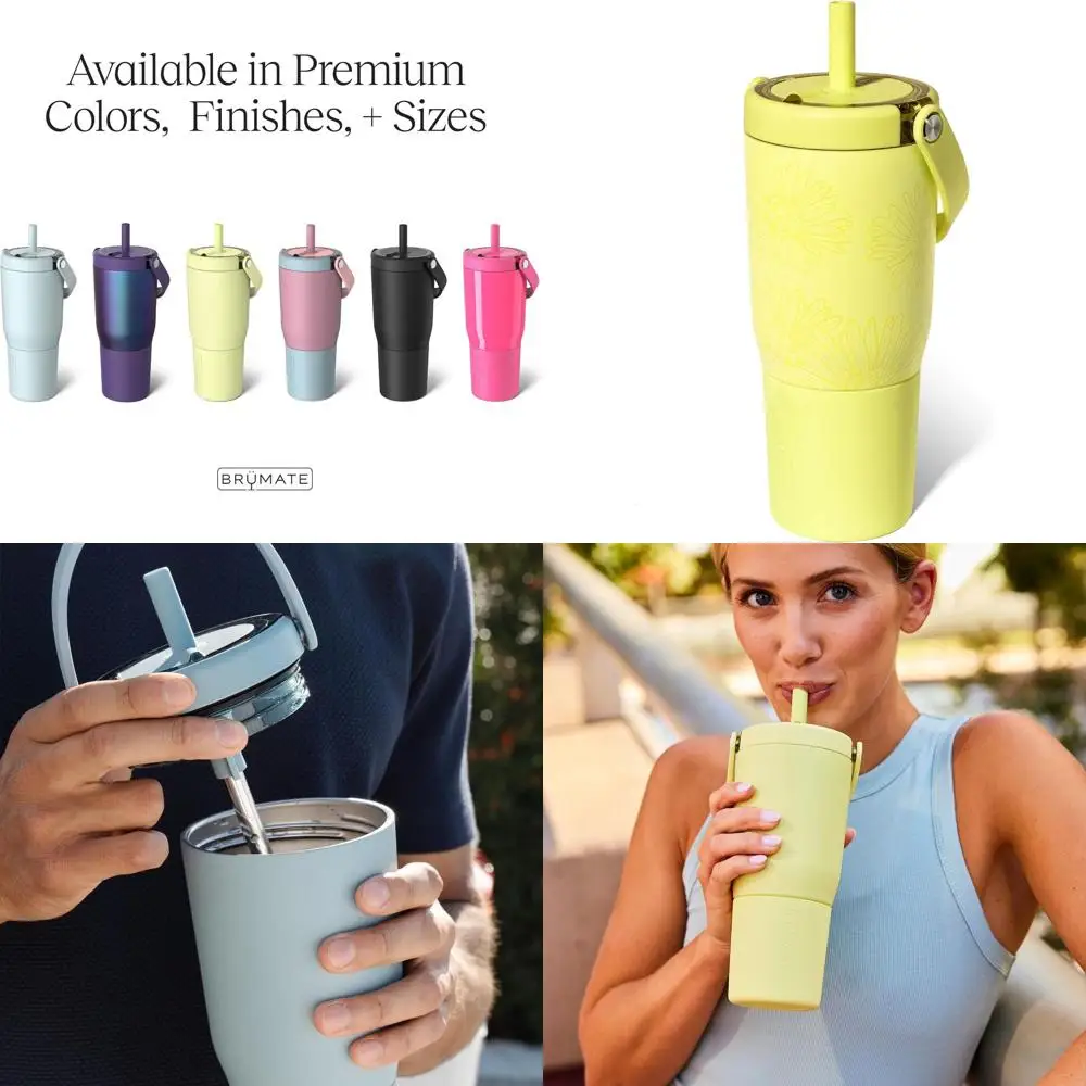 

25oz Leak-Proof Travel Tumbler with Handle, Flexible Straw, Silicone Sleeve, and Cup Holder - Citrus Daisy Design