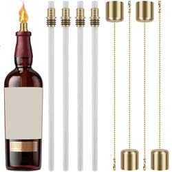 12Pcs Wine Bottle Torch Kit Garden DIY Wine Bottle Torch Décor with 4 Torch Wicks 4 Brass Torch Wick Holders and 4 Brass Covers