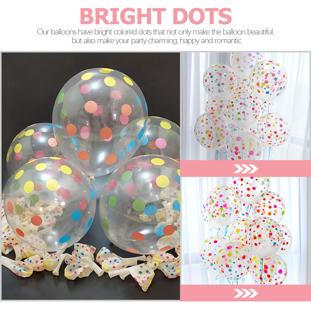 

50Pcs Clear Balloons with Colorful Dots Long-Lasting Latex Material for Indoor Outdoor Party Wedding Shower Decor