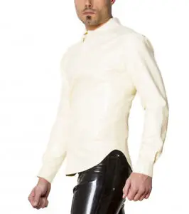 

Handmade Classic Male Shirts Latex Long Sleeve Collar Fitted Top With Front Button Men's Jacket Sexy Hot